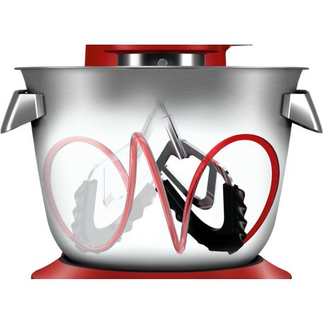 Bosch MUM9A66R00 OptiMUM 1600W 5.5L piros (vörös) fémházas konyhai robotgép, dagasztógép, nemesacél habverővel, tésztakeverővel és dagasztó horoggal