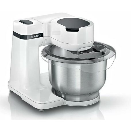 Bosch MUMS2EW00 Serie 2 univerzális 700W 3.8L nemesacél inox keverőtálas fehér konyhai robotgép, dagasztógép, nemesacél habverővel, tésztakeverővel és dagasztó horoggal