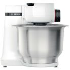 Bosch MUMS2EW00 Serie 2 univerzális 700W 3.8L nemesacél inox keverőtálas fehér konyhai robotgép, dagasztógép, nemesacél habverővel, tésztakeverővel és dagasztó horoggal