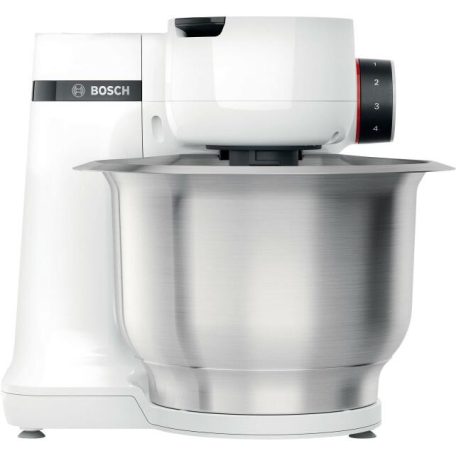 Bosch MUMS2EW00 Serie 2 univerzális 700W 3.8L nemesacél inox keverőtálas fehér konyhai robotgép, dagasztógép, nemesacél habverővel, tésztakeverővel és dagasztó horoggal