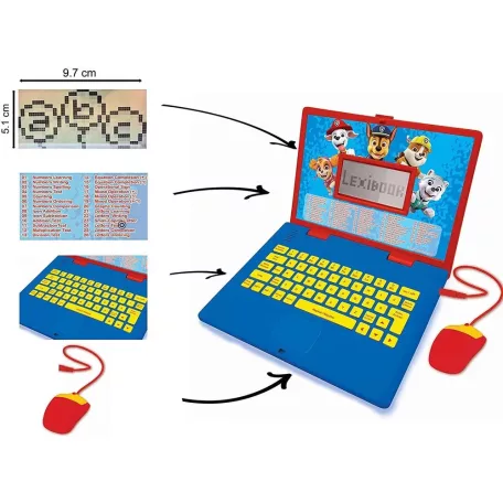 Lexibook Mancs őrjárat kétnyelvű angol - magyar játék laptop, beszélő, LCD kijelzős gyermek laptop, oktató foglalkoztató játék, egérrel
