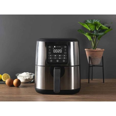 Bergner MasterPro BGMP-9321-HU 4L 1500W digitális inox, nemesacél Air Fryer, forrólevegős olajsütő, olaj nélküli fritőz, légsütő 8 automata programmal 