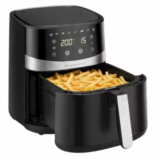   Bergner MasterPro XXL 8L 1800W fekte - inox digitális Air Fryer, forrólevegős olajsütő, olaj nélküli fritőz, 8 automata programmal (BGMP-9513), opcionálisan sütőpapírral
