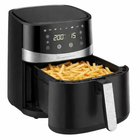 Bergner MasterPro XXL 8L 1800W fekte - inox digitális Air Fryer, forrólevegős olajsütő, olaj nélküli fritőz, 8 automata programmal (BGMP-9513), opcionálisan sütőpapírral