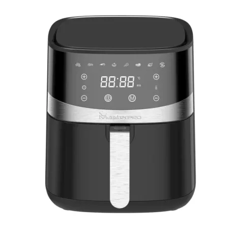 Bergner MasterPro XXL 8L 1800W fekte - inox digitális Air Fryer, forrólevegős olajsütő, olaj nélküli fritőz, 8 automata programmal (BGMP-9513), opcionálisan sütőpapírral