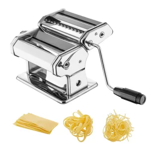   Bergner MasterPro inox nemesacél mechanikus, kézi tésztanyújtó és metélő gép, tésztakészítő, tészta nyújtó gép spagetti, fettuccine (szélesmetélt) és lasagne tésztához