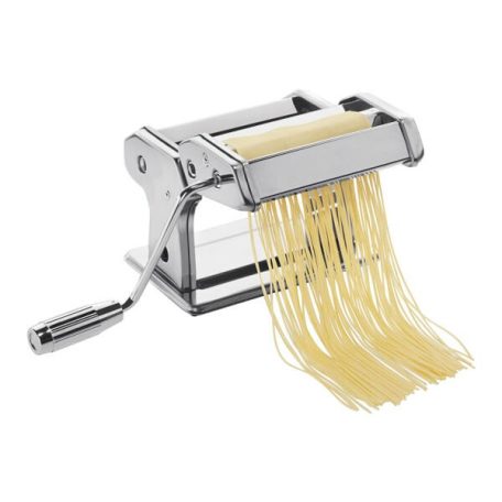Bergner MasterPro inox nemesacél mechanikus, kézi tésztanyújtó és metélő gép, tésztakészítő, tészta nyújtó gép spagetti, fettuccine (szélesmetélt) és lasagne tésztához