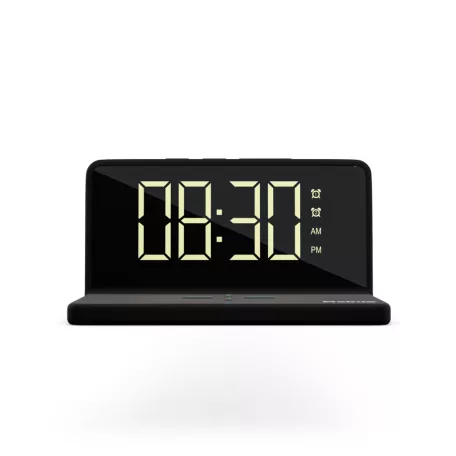 Mebus 56874 asztali digitális óra ébresztőóra, beépített 10W vezeték nélküli töltővel (mobiltelefon töltő), USB kimenettel, szabályozható fényerővel