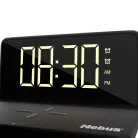 Mebus 56874 asztali digitális óra ébresztőóra, beépített 10W vezeték nélküli töltővel (mobiltelefon töltő), USB kimenettel, szabályozható fényerővel