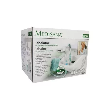 Medisana IN 500 elektromos kompresszoros, sűrített levegős inhalátor, gyermek- és felnőtt szájmaszkokkal, 10 ml töltőkapacitással
