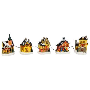   Melinera Christmas Village kézzel készített 5 db-os 10 LED-el megvilágított karácsonyi falu utca 