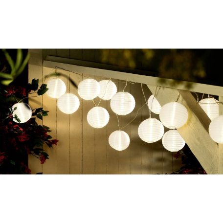 Livarno Home / Melinera WhiteBall Mini hálózati 230V 14,75 m 20 db x 75 mm  fehér LED lampion füzér, kerti melegfehér hangulatvilágítás, lámpafüzér