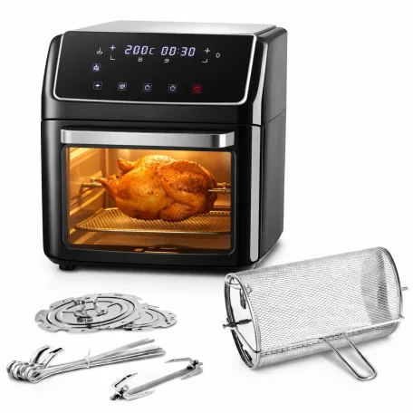 Misura TUCAN Air Fryer 2000W 12 literes XL 9 az 1-ben AirFryer, grillcsirke és kebab sütő, forrólevegős, légkeveréses digitális sütő, forgó grillel, sütőkosárral, sütőráccsal grillráccsal és tepsivel, belső világítással
