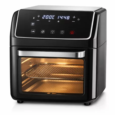 Misura TUCAN Air Fryer 2000W 12 literes XL 9 az 1-ben AirFryer, grillcsirke és kebab sütő, forrólevegős, légkeveréses digitális sütő, forgó grillel, sütőkosárral, sütőráccsal grillráccsal és tepsivel, belső világítással