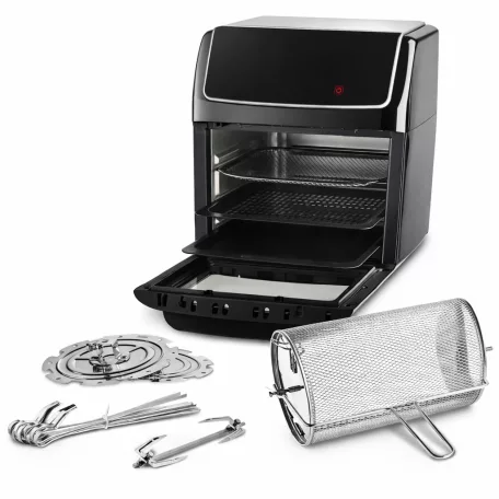 Misura TUCAN Air Fryer 2000W 12 literes XL 9 az 1-ben AirFryer, grillcsirke és kebab sütő, forrólevegős, légkeveréses digitális sütő, forgó grillel, sütőkosárral, sütőráccsal grillráccsal és tepsivel, belső világítással