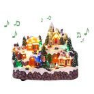 Mobil Digital XL karácsonyi falu 27 x 21 x 23 cm világító, zenélő karácsonyi jelenet 28 színes LED-el, 4 házikóval, karácsonyfával, mozgó vonattal, 8 dallammal