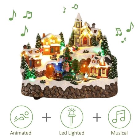 Mobil Digital XL karácsonyi falu 27 x 21 x 23 cm világító, zenélő karácsonyi jelenet 28 színes LED-el, 4 házikóval, karácsonyfával, mozgó vonattal, 8 dallammal