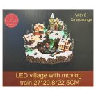 Mobil Digital XL karácsonyi falu 27 x 21 x 23 cm világító, zenélő karácsonyi jelenet 28 színes LED-el, 4 házikóval, karácsonyfával, mozgó vonattal, 8 dallammal