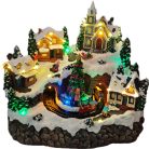 Mobil Digital XL karácsonyi falu 27 x 21 x 23 cm világító, zenélő karácsonyi jelenet 28 színes LED-el, 4 házikóval, karácsonyfával, mozgó vonattal, 8 dallammal