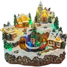 Mobil Digital XL karácsonyi falu 27 x 21 x 23 cm világító, zenélő karácsonyi jelenet 28 színes LED-el, 4 házikóval, karácsonyfával, mozgó vonattal, 8 dallammal