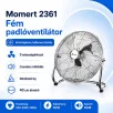   Momert 2361 nemesacél inox (100% fém) 40 cm 100W padlóventilátor, szélgép, alumínium lapátokkal, 3 sebességfokozattal