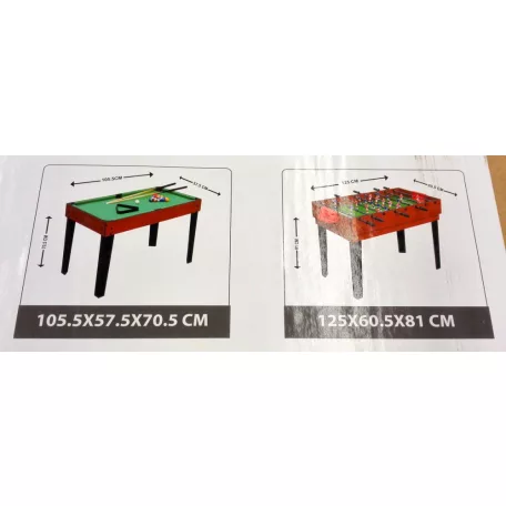 MultiGame 5 az 1-ben 125 x 60 x 80 cm 25 kg masszív multifunkciós játékasztal, csocsóasztal, léghoki, biliárd (asztali tennisz), ping-pong és bowlig, cserélhető lapokkal