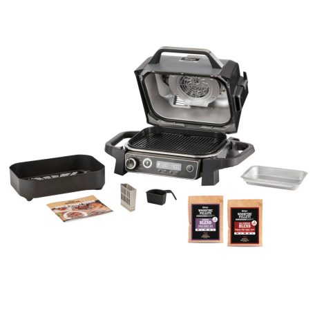 Ninja WoodFire OG701EU elektromos kombi kültéri Master BBQ, Smoker Grill (füstölő) és Airfryer 3 az 1-ben készülék 2400W, 28 × 37 cm grillező felülettel