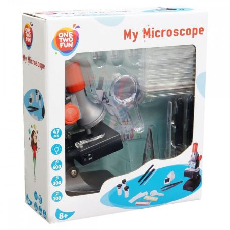 One 2 Fun 47 részes játék mikroszkóp szett, Microscope készlet 100X / 300X / 600X nagyítással