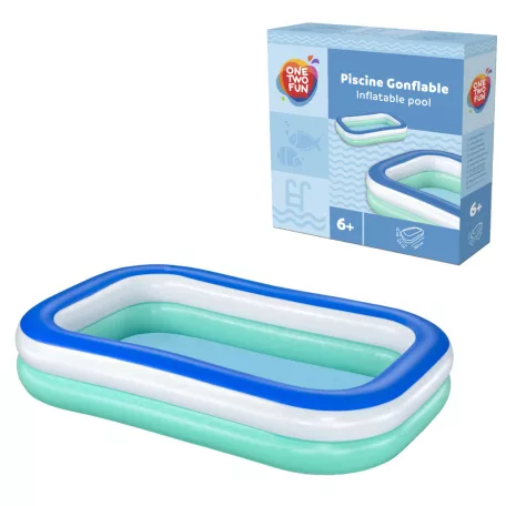 Bestway 54006 / One 2 Fun Tropikal Türkiz Tricolor 262 x 175 x 51 cm nagy családi medence, szögletes kerti felfújható pancsoló medence 778L (SME 005)