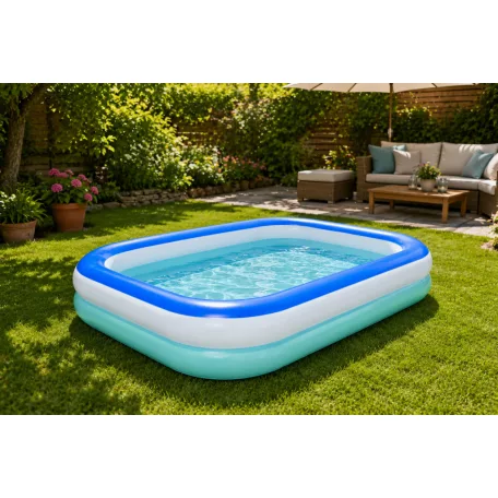 Bestway 54006 / One 2 Fun Tropikal Türkiz Tricolor 262 x 175 x 51 cm nagy családi medence, szögletes kerti felfújható pancsoló medence 778L (SME 005)