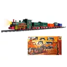 One Two Fun Western Express Train elemes, önjáró elektromos vonat szett, vasút készlet 133 x 74 cm, XL 40 darabos sínkészlettel, fény- és hangeffektusokkal