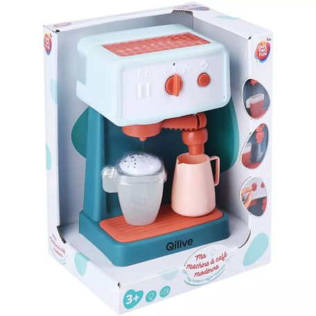 One Two Fun Qilive Modern Espresso Machine elemes, játék automata kávéfőző, vízzel tölthető eszpresszó kávégép fény- és hanghatásokkal, luxus kávéfőző