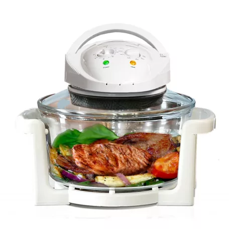 Orion Flavorwave Turbo Halogen 12L 1400W légkeveréses sütő-, főzőedény halogén fűtőszállal, 12 literes üveg tállal