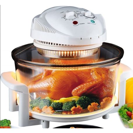 Orion Flavorwave Turbo Halogen 12L 1400W légkeveréses sütő-, főzőedény halogén fűtőszállal, 12 literes üveg tállal