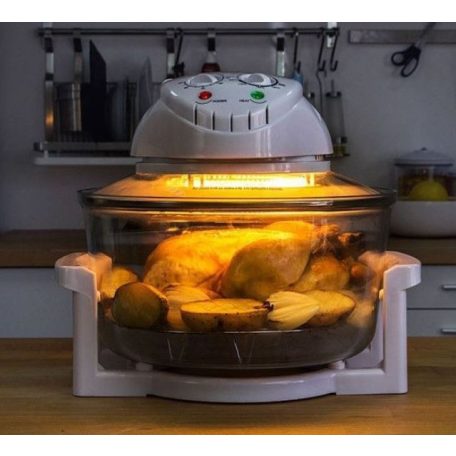Orion Flavorwave Turbo Halogen 12L 1400W légkeveréses sütő-, főzőedény halogén fűtőszállal, 12 literes üveg tállal