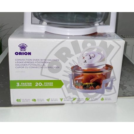 Orion Flavorwave Turbo Halogen 12L 1400W légkeveréses sütő-, főzőedény halogén fűtőszállal, 12 literes üveg tállal