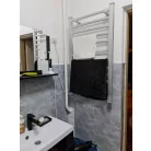 OLPE álló / fali (falra szerelhető) ezüst 150W elektromos törölközőszárító, törülközőszárító radiátor 10 rúddal 95 x 53 cm