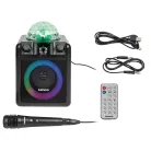 Lenco PA-051BK 8W akkus, USB / MicroSD / Bluetooth 5.2 Karaoke szett, Party LED-es hangszóró, beépített Disco gömbbel, távirányítóval és mikrofonnal