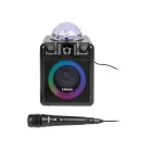 Lenco PA-051BK 8W akkus, USB / MicroSD / Bluetooth 5.2 Karaoke szett, Party LED-es hangszóró, beépített Disco gömbbel, távirányítóval és mikrofonnal