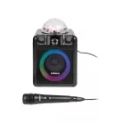 Lenco PA-051BK 8W akkus, USB / MicroSD / Bluetooth 5.2 Karaoke szett, Party LED-es hangszóró, beépített Disco gömbbel, távirányítóval és mikrofonnal