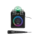 Lenco PA-051BK 8W akkus, USB / MicroSD / Bluetooth 5.2 Karaoke szett, Party LED-es hangszóró, beépített Disco gömbbel, távirányítóval és mikrofonnal