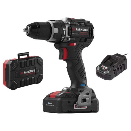 ParkSide Performance PABSP 20-Li C4 20V 4Ah SMART Brushless 60Nm X20V akkus fúró, csavarbehajtó kofferben PAPS 204 A1 SMART Bluetooth 20V 4Ah akkuval és PLG 20 C3 gyorsstöltővel