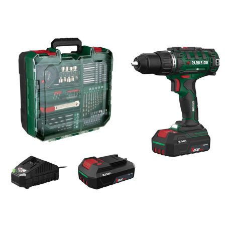 ParkSide PABS 20-Li I9 EXTRA 45 Nm fúró behajtó, X20V Mobil műhely, dupla akkus 2 x 20V 2Ah (PAPS 202 A1) 73 tartozékkal, extra kofferben