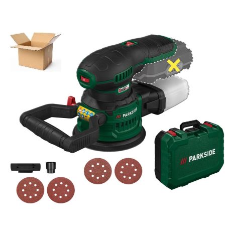 BCS ParkSide PAEXS 20-Li B2 SOLO X20V akkus, akkumulátoros 125 mm excenter csiszoló, csiszológép levehető portartállyal, kofferben, akku és töltő nélkül, kipróbált, visszavásárolt darab