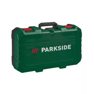   Gyári üres tároló és hordozó koffer ParkSide PAGHS 20-Li C3 X20V akkus mini láncfűrészhez, bokor- és cserjevágóhoz és tartozékaihoz (zöld-fekete koffer, műanyag piros csattal)