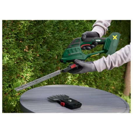 ParkSide PAGS 20-Li A1 X20V ISIO SET SOLO akkus kézi sövényvágó és fűnyíró olló (120 mm fűnyíró kés és 180 mm bokorvágó) akku és töltő nélkül