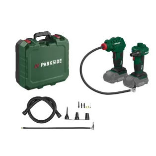   ParkSide PAK 20-Li C3 SOLO X20 akkus kompresszor + PALP 20-Li C3 pumpa készlet kofferben akku és töltő nélkül