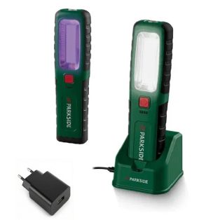   ParkSide PASL 4000 B3 Kombinált 3 az 1-ben akkus LED lámpa, nagy fényerejű oldallámpával, reflektorral és UV lámpával, 3.7V 2200 mAh, tartozék 5V 1A hálózati töltőadapterrel