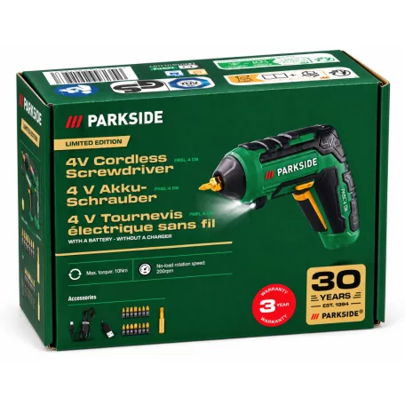 ParkSide PASL 4 D8 GOLD mini 4V 2Ah 10Nm akkus csavarozó 15 részes bitfej készlettel, tároló dobozban, töltőadapter nélkül