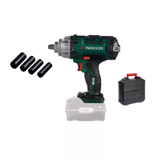   ParkSide PASSK 20-Li C4 SOLO X20V 400Nm akkus ütvecsavarozó, akkumulátoros kerékkulcs kofferben, 4 db CR-V dugókulccsal, akku és töltő NÉLKÜL